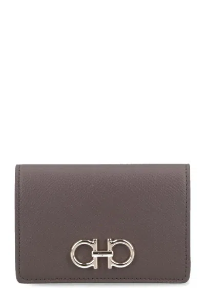 Ferragamo Gancini Bi-fold Card Holder In Taupe