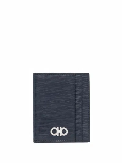 Ferragamo Gancini Bi Fold Deep Oceano Wallet In Blue
