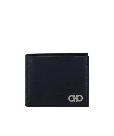 Ferragamo Gancini Bi-fold Leather Wallet In Black
