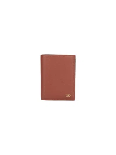 Ferragamo Gancini Bifold Logo Card Holder In Brown
