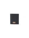 Ferragamo Black Cardholder With Gold-tone Gancini Logo In Calf Leather Man In Black  