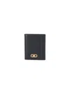 Ferragamo Black Cardholder With Gold-tone Gancini Logo In Calf Leather Man In Black  