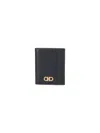 Ferragamo Black Cardholder With Gold-tone Gancini Logo In Calf Leather Man In Black