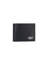 Ferragamo Textured Bifold Wallet With Polished Logo Emblem In Black