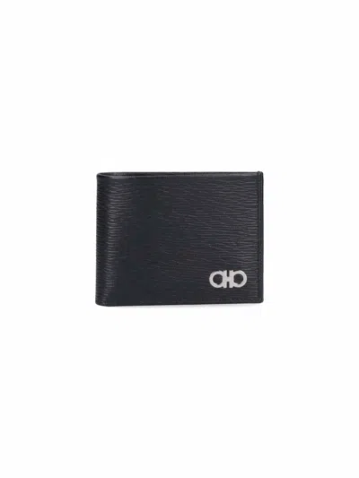 Ferragamo Gancini Bi-fold Leather Wallet In Black