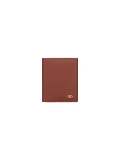 Ferragamo Gancini Bifold Logo Card Holder In Brown