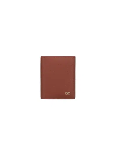 Ferragamo Gancini Bifold Logo Card Holder In Brown