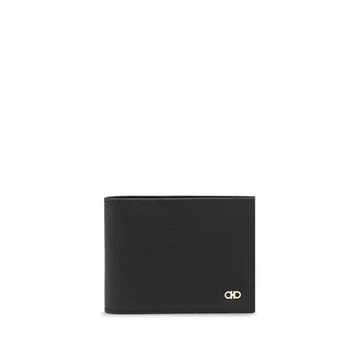 Ferragamo Gancini Bi-fold Leather Wallet In Black