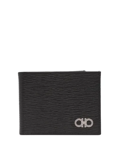 Ferragamo Gancini Bi-fold Leather Wallet In Black
