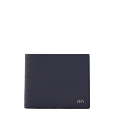 Ferragamo Gancini Bi-fold Wallet In Blue