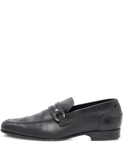 Pre-owned Ferragamo Gancini Bit Leather Loafers In Black
