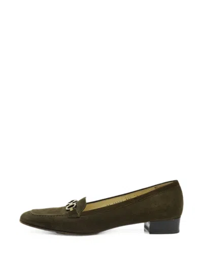 Pre-owned Ferragamo Gancini Bit Loafers In Green