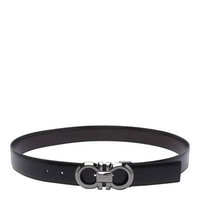 Ferragamo Gancini Reversible Belt In Black