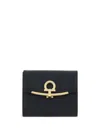 Ferragamo Women's Hammered Leather Gold Gancini Compact Wallet In Black