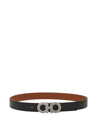 Ferragamo Gancini Black Cognat Reversible Belt