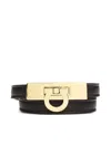 Ferragamo Gancini Black Double Twist Bracelet In Leather Woman In Black