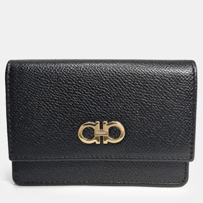 Pre-owned Ferragamo Gancini Black Leather Card Wallet