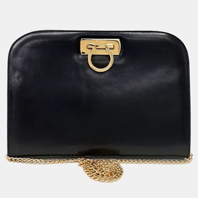 Pre-owned Ferragamo Gancini Black Leather Clutch Bag