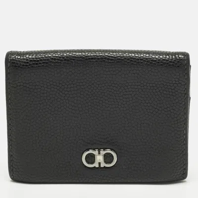 Pre-owned Ferragamo Gancini Black Leather Flap Card Case