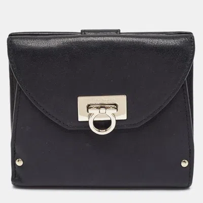 Pre-owned Ferragamo Gancini Black Leather French Wallet
