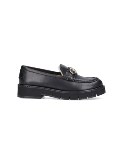 FERRAGAMO FERRAGAMO "GANCINI" BLACK LEATHER LOAFERS