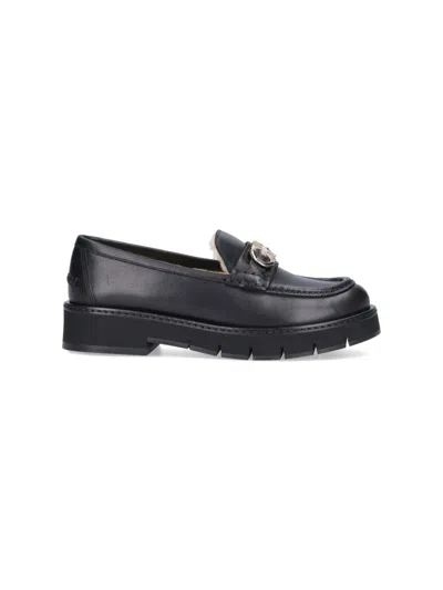 FERRAGAMO GANCINI" BLACK LEATHER LOAFERS