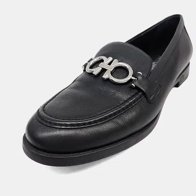 Pre-owned Ferragamo Gancini Black Leather Loafers Shw Eu 38