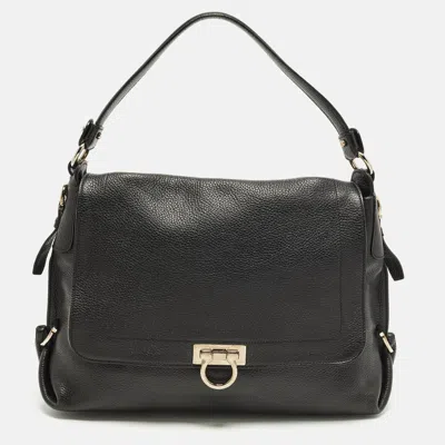 Ferragamo Gancini Black Leather Shoulder Bag