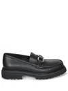 Ferragamo Chunky Sole Loafers With Metal Buckle Detail In Black