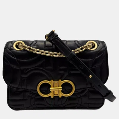 Pre-owned Ferragamo Gancini Black Quilted Leather Shoulder Bag