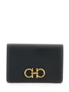 Ferragamo Gancini Black Wallet With Button Closure In Leather Woman In Black