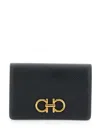 Ferragamo Gancini Black Wallet With Button Closure In Leather Woman In Black