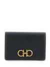 Ferragamo Gancini Black Wallet With Button Closure In Leather Woman In Black