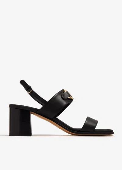 Ferragamo Gancini Black Wide Heel Sandals