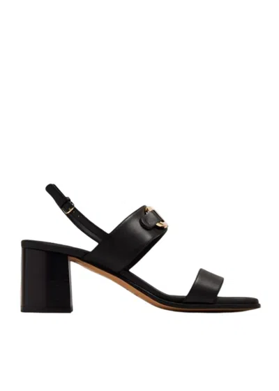 FERRAGAMO FERRAGAMO GANCINI BLACK WIDE HEEL SANDALS