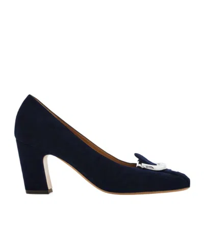 Ferragamo Gancini Block Heel Pump In Blue