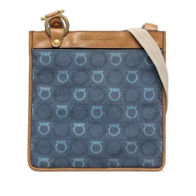 Pre-owned Ferragamo Gancini Blue Canvas Leather Shoulder Bag () In Multi