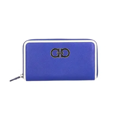 Pre-owned Ferragamo Gancini Blue Leather Long Wallet (bi-fold) () In Multi