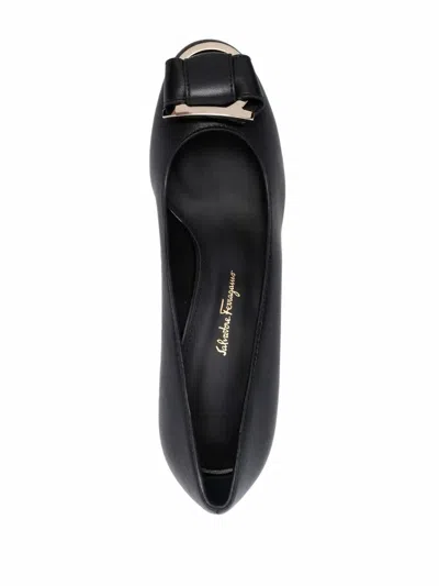 Ferragamo Gancini-bow Leather Pumps In Black