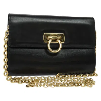 Pre-owned Ferragamo Gancini Box Crossbody Bag Leather Leather Shoulder Bag Bag () In Black