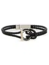 Ferragamo Gancini Braided Leather Bracelet In Black