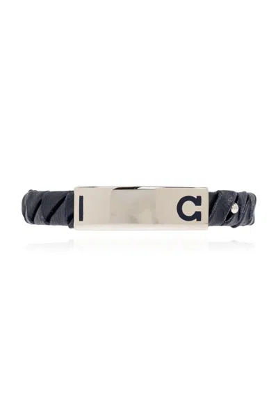 Ferragamo Hooks Leather Bracelet In Blue