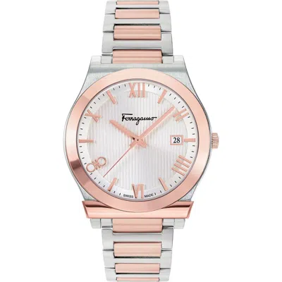 Ferragamo Men's Gancini Ip Rose Gold & Stainless Steel Bracelet Watch In Rose Gold Two Tone