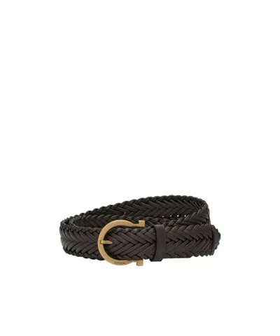 Ferragamo Gancini Braided Belt In Brown