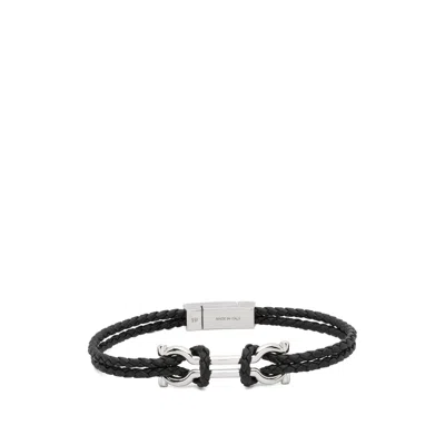 Ferragamo Gancini Braided Bracelet In Black