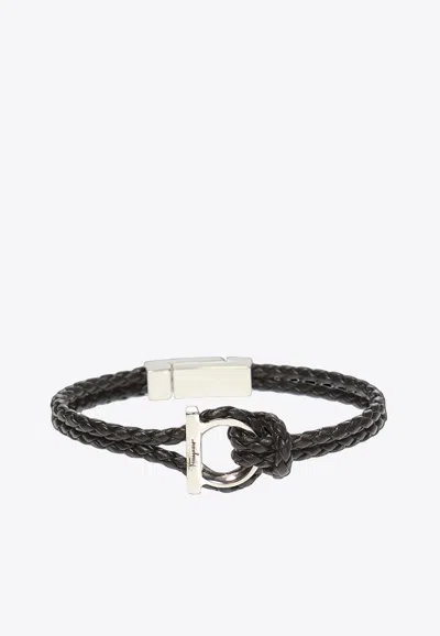 Ferragamo Gancini Braided Bracelet In Black