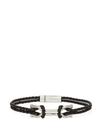 Ferragamo Gancini Braided Bracelet In Black