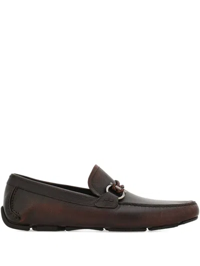 Ferragamo Gancini Braided Driver Loafers In Brown