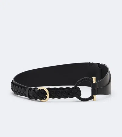 Ferragamo Gancini Braided Leather Belt In Black