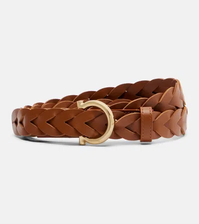 Ferragamo Gancini Braided Leather Belt In Brown